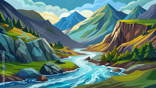 A rushing river flowing through the mountains of wales