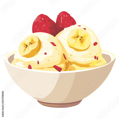Banana split Ice cream in a bowl dessert fruit ice vector