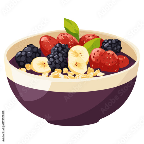 Acai bowl with granola and fruit illustration berry food vector