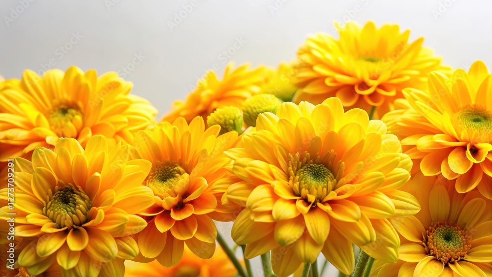 Fototapeta premium Vibrant yellow flowers with bright and colorful petals against a simple white background, outdoors, yellow, outdoors, yellow