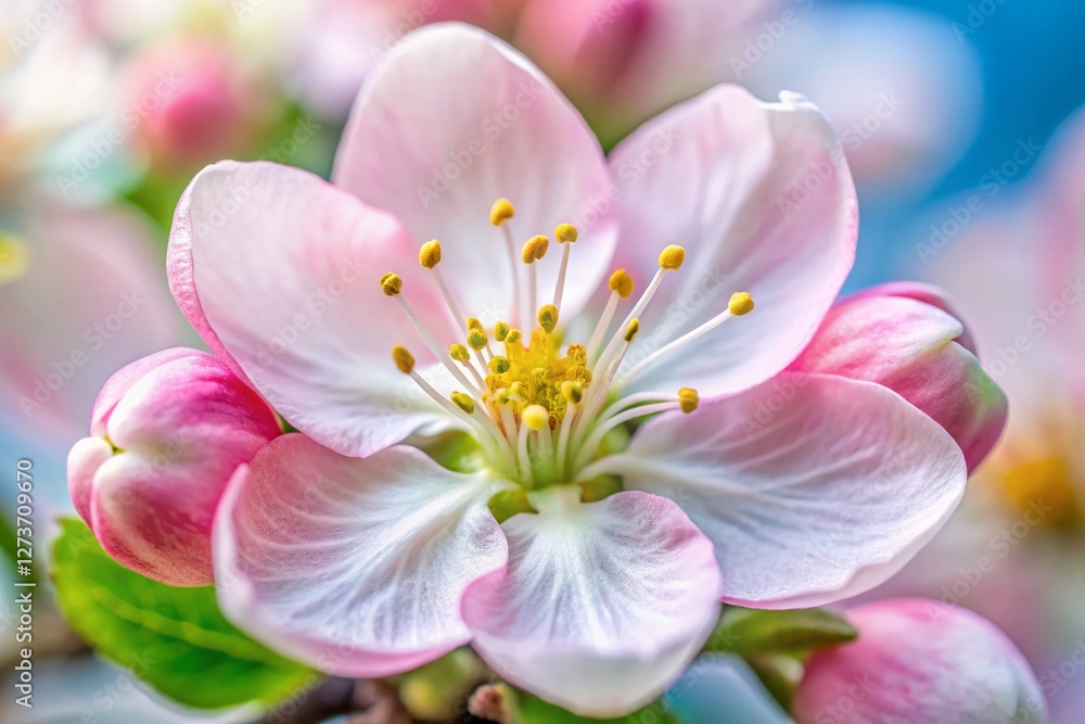 Macro Close-Up of Delicate Pink Apple Blossom Flower in Spring Macro Close-Up of Delicate Pink Apple Blossom Flower in Spring