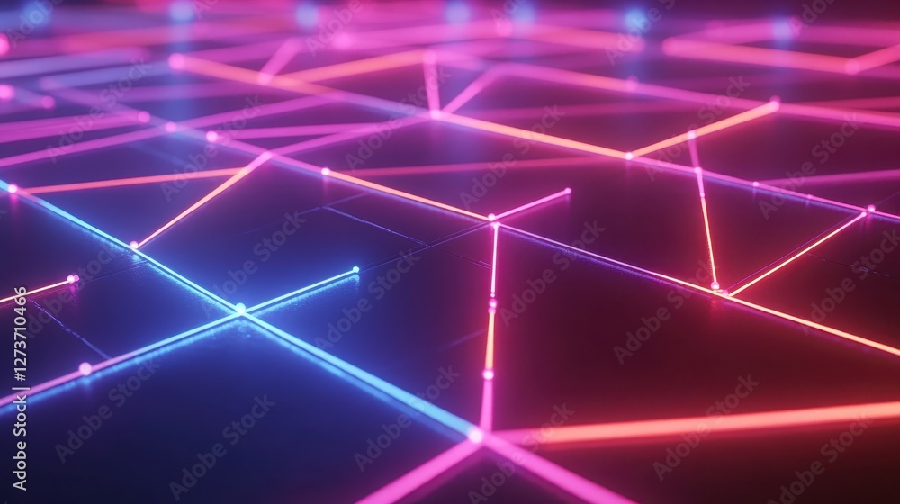 Interconnected glowing nodes and neon lines creating a dynamic communication network Interconnected glowing nodes and neon lines creating a dynamic communication network