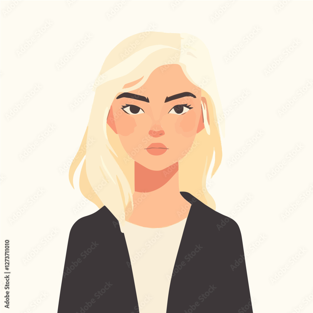 A beautiful flat vector portrait of a blonde woman, blue eyes. A trendy and stylish illustration for avatars, branding, and profile icons A beautiful flat vector portrait of a blonde woman, blue eyes. A trendy and stylish illustration for avatars, branding, and profile icons