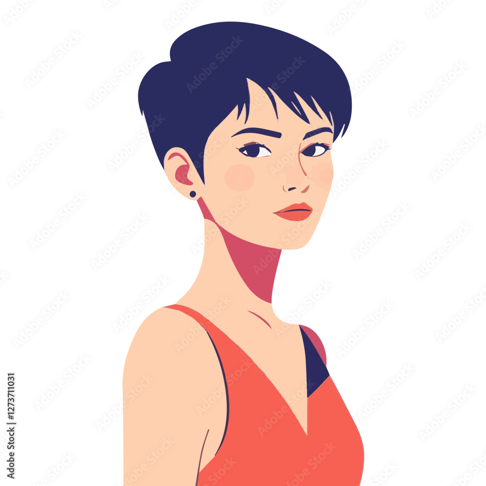 A professional flat vector portrait of a woman with short black hair, freckles, and a confident expression. Ideal for business branding or avatars A professional flat vector portrait of a woman with short black hair, freckles, and a confident expression. Ideal for business branding or avatars