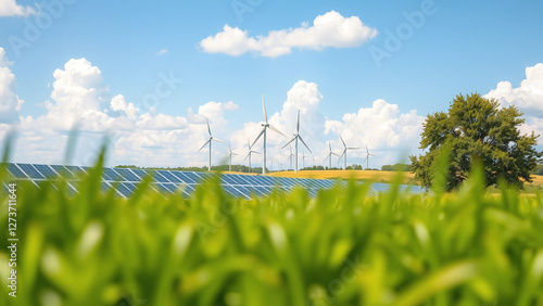 Obraz na płótnie Solar Panels and Wind Turbines: Harnessing Renewable Energy w salonie