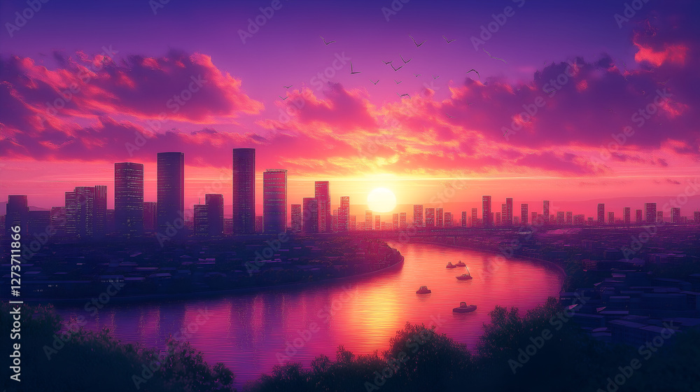 A Sunset Symphony Over the City A Sunset Symphony Over the City