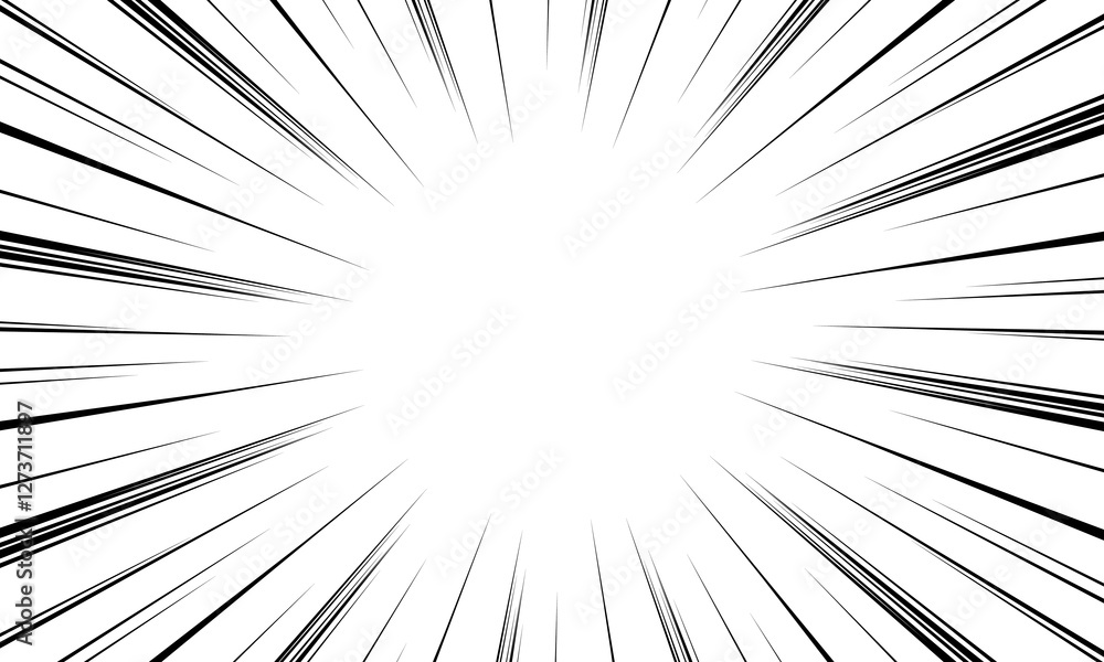 Obraz premium Black and white radial lines background in comic book. Manga speed frame. Vector illustration.