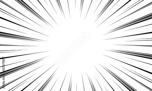 Black and white radial lines background in comic book. Manga speed frame. Vector illustration.