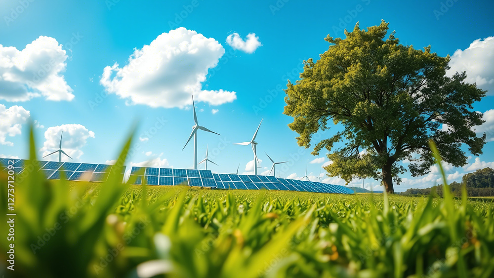 Renewable Energy Landscape: Solar Panels and Wind Turbines