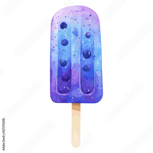 Blueberry Ice-cream illustration watercolor vibrant vector