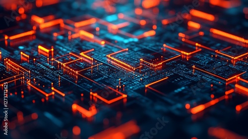 Intricate digital motherboard layout with luminous components and circuitry : Generative AI