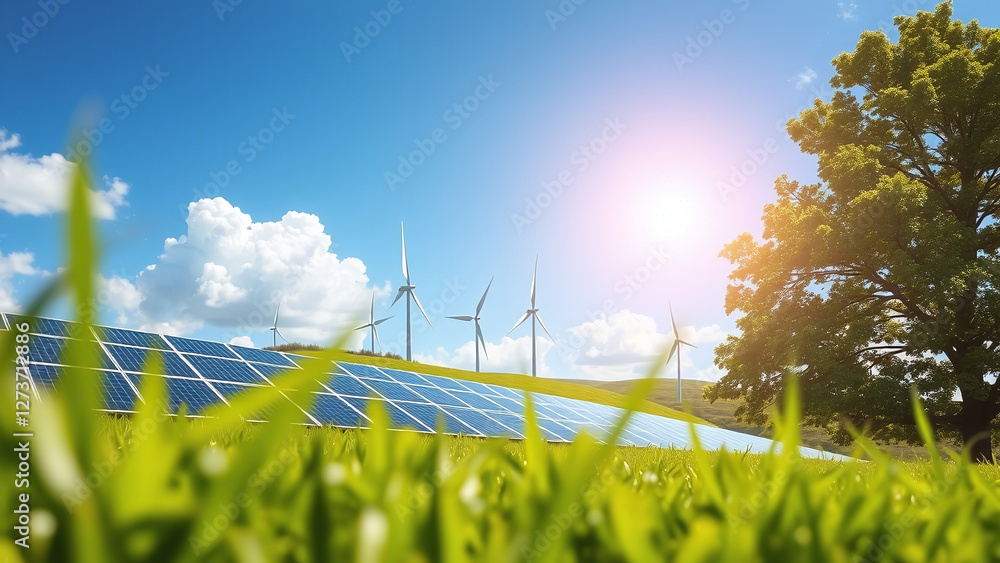Sustainable Energy: Solar Panels and Wind Power in Action