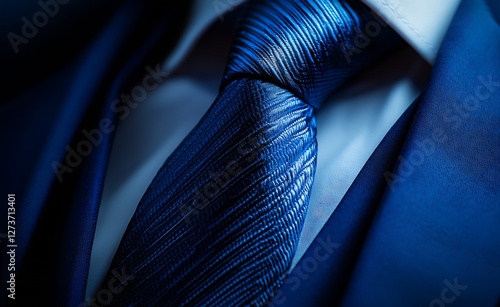 Obraz na płótnie Chic close up of a textured blue tie highlighting modern elegance in fashion : Generative AI w salonie