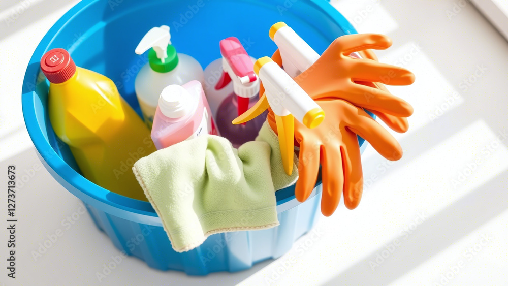 Vibrant Cleaning Essentials: Cloths, Brushes, and Sprays