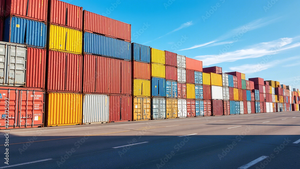 Stacked Shipping Containers: Vibrant Industrial Scene