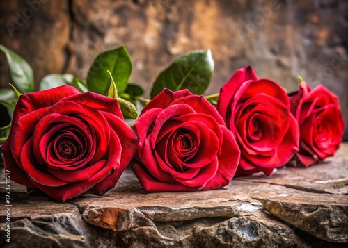 Wallpaper Mural Macro Photography: Vibrant Red Roses on Textured Stone - Love & Beauty Torontodigital.ca