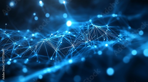 Futuristic Blue Network Visualization with Interconnected Lines and Nodes for High-Tech Concepts : Generative AI
