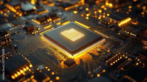 Advanced glowing circuit board with a prominent processor showcasing high-tech components : Generative AI