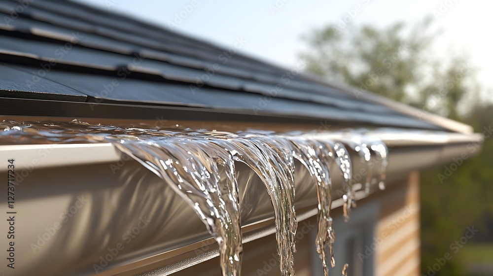 Gutter Systems in Residential Home Capturing Rainwater Effectively : Generative AI