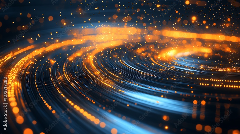 Abstract glowing lines with sparks showcasing vibrant orange and blue light trails : Generative AI