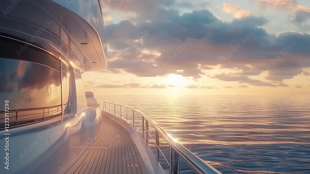 Picturesque Yacht Perspective with Majestic Sunset and Tranquil Ocean Waves : Generative AI