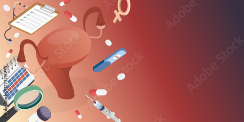 Diagnosis and treatment female reproductive system disease. Woman health concept. Webpage design. Vector illustration on bright background, eps10.