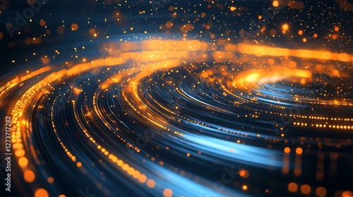 Obraz na płótnie Abstract glowing lines with sparks showcasing vibrant orange and blue light trails : Generative AI w salonie