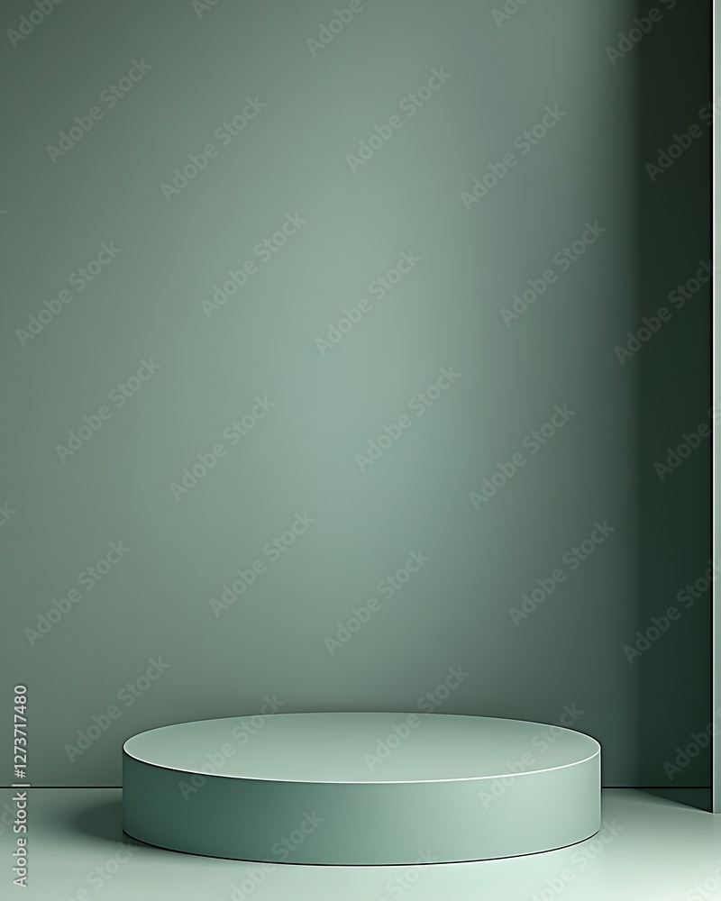 Contemporary Minimalist Green Display Platform with Soft Shadows for Stylish Product Presentation : Generative AI