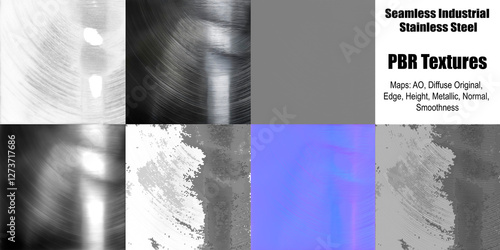 A Seamless Industrial Stainless Steel PBR texture map for 3D design. There are all seven maps included.