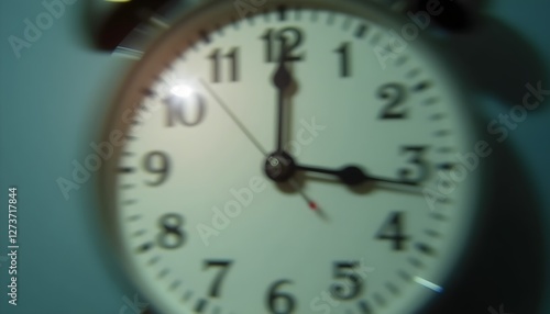 Blurry analog clock with distorted focus in dim lighting