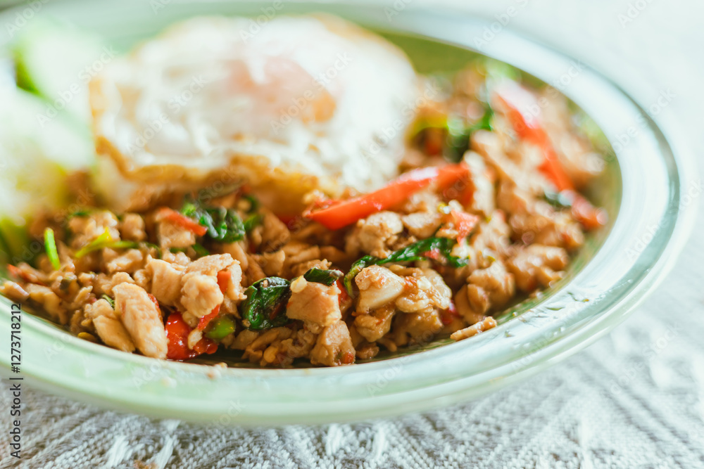 Stir Fried Basil Chicken , Fried Egg with Rice Stir Fried Basil Chicken , Fried Egg with Rice