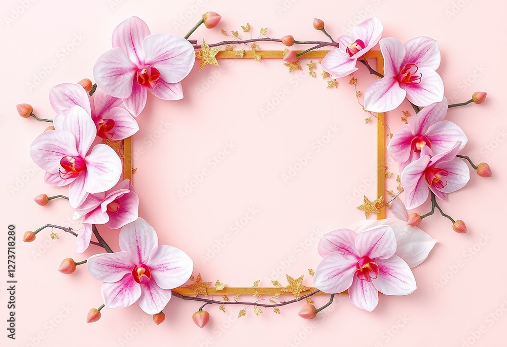 Pink Orchids Frame Gold Accents Elegant Design Pink Orchids Frame Gold Accents Elegant Design