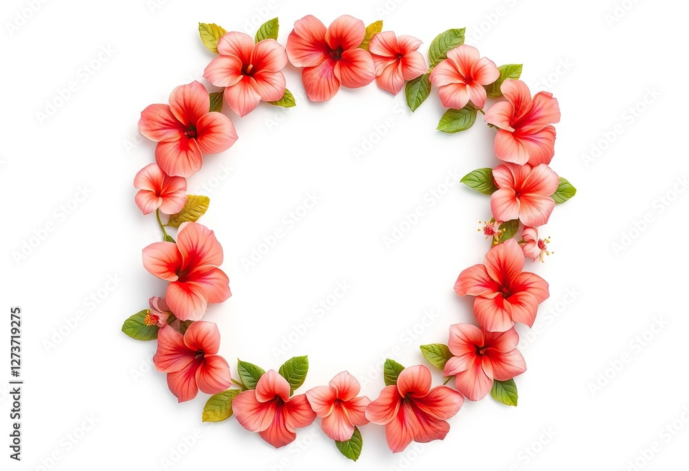 Coral Hibiscus Flowers Forming a Circular Frame Coral Hibiscus Flowers Forming a Circular Frame