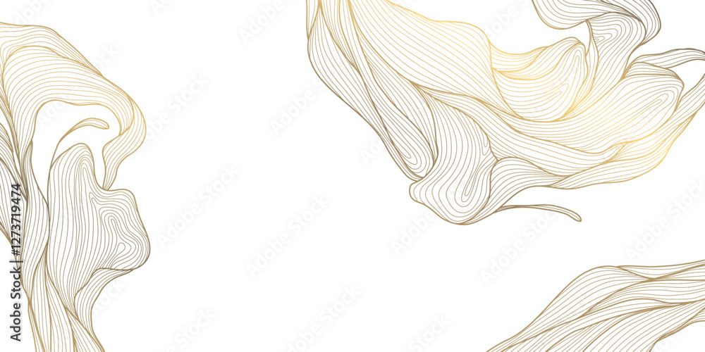 Vector gold leaves, floral luxury frame background, nature line abstract illustration, wave wedding illustration. Japanese premium texture Vector gold leaves, floral luxury frame background, nature line abstract illustration, wave wedding illustration. Japanese premium texture