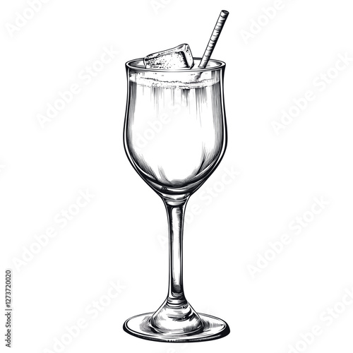 A summer long glass cocktail engraved isolated drink vector illustration sketch monochrome drinkware vector