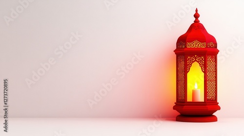 [Homecoming Reunion festivities] Traditional Red Lantern in Minimalist Indoor Setting with Soft Warm Glow