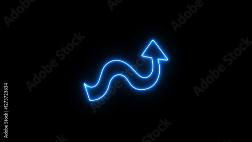 Up arrow direction icon. Neon arrow graph up ward direction on black background.