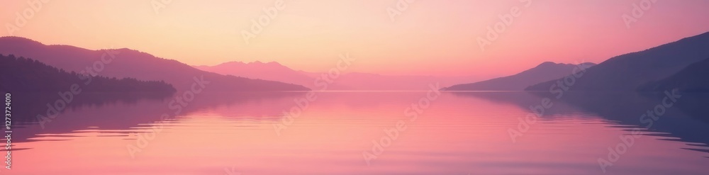 Calming lake scene with a smooth gradient of pink to orange hues, reflection, warm, sky Calming lake scene with a smooth gradient of pink to orange hues, reflection, warm, sky