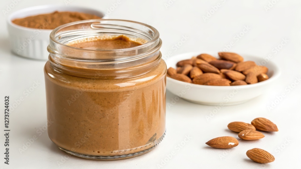 Almond Butter in Jar with Almonds Almond Butter in Jar with Almonds