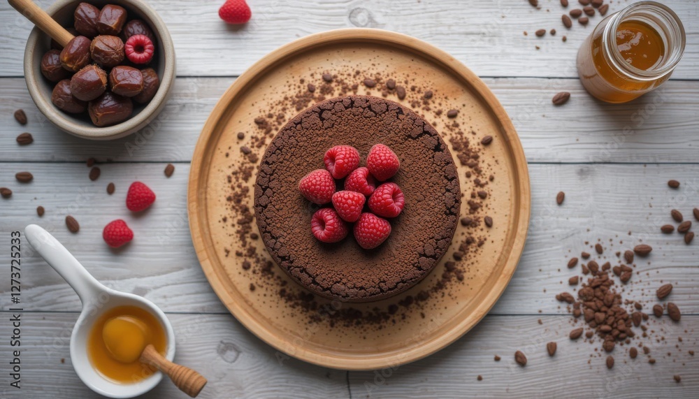 A beautifully styled top-down view of an organic dessert. A beautifully styled top-down view of an organic dessert.