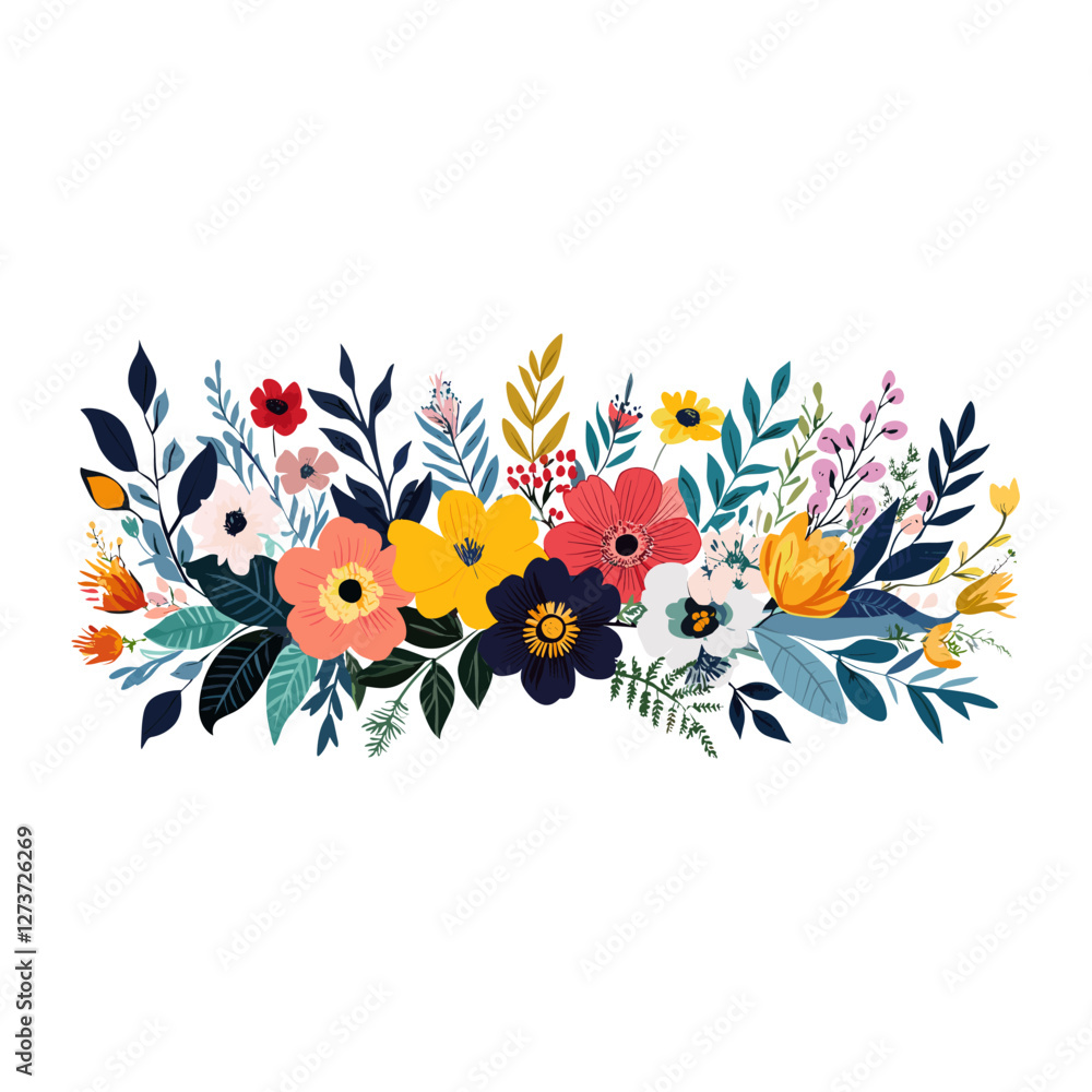 Fototapeta premium Bouquet floral border flowers illustration colorful vector