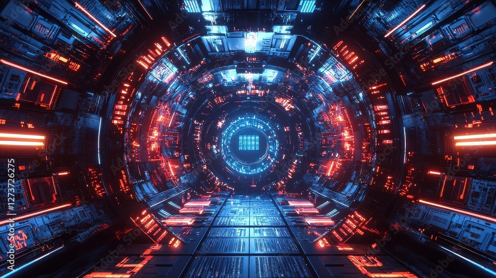 Fototapeta premium Futuristic Glowing Tunnel Abstract Digital Art