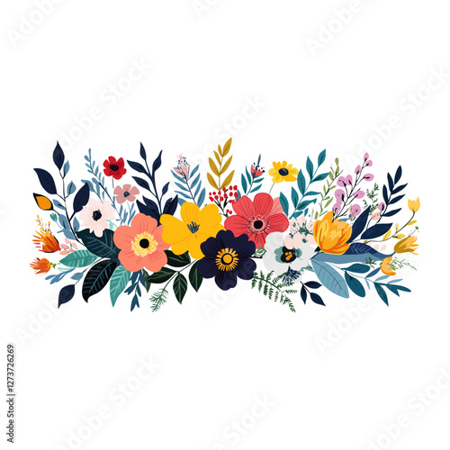 Bouquet floral border flowers illustration colorful vector