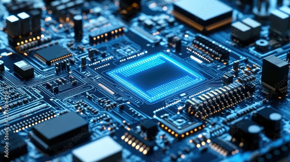 Complex web of abstract technology connections with radiant lines and circuits Complex web of abstract technology connections with radiant lines and circuits