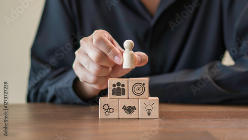 Obraz na płótnie HR management concept, administration of human resources within an organization, focusing on recruitment, training, conflict resolution, and fostering a productive organizational culture w salonie