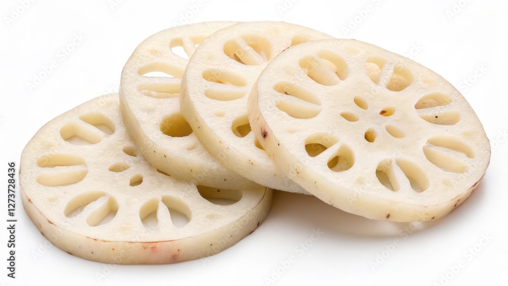 Sliced Lotus Root on White Background Sliced Lotus Root on White Background