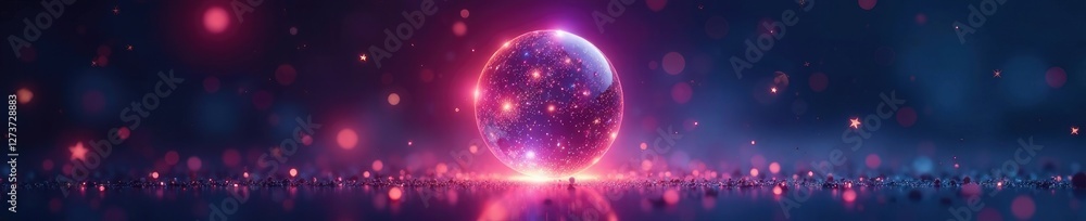 Obraz premium Glistening sphere suspended in air amidst stars, radiant, glow, futuristic