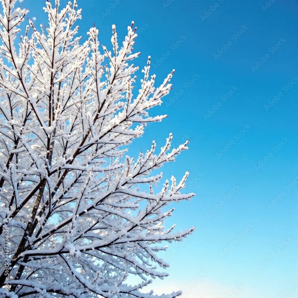 Snow-clad tree limbs stretching towards blue sky, snow, winter, tree Snow-clad tree limbs stretching towards blue sky, snow, winter, tree