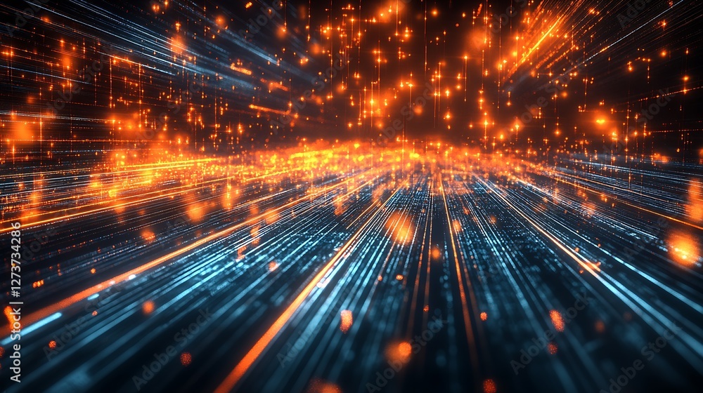 High-Tech Visual with Bright Colorful Lights and Slanted Data Lines : Generative AI