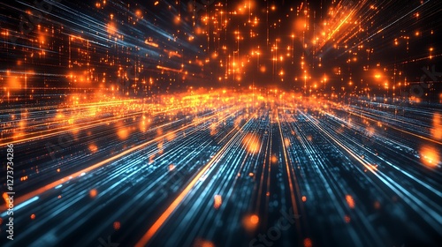 High-Tech Visual with Bright Colorful Lights and Slanted Data Lines : Generative AI